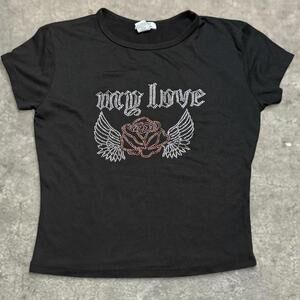 Rue 21 y2k grunge baby tee rose wings rhinestone sz small skater